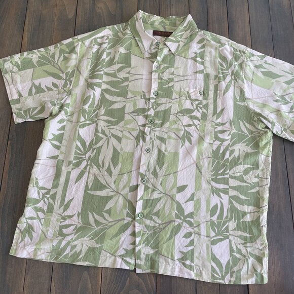 Tori Richard Green White Tropical Hawaiian Lightweight Silk Summer Shirt XL (I8) - Picture 1 of 10
